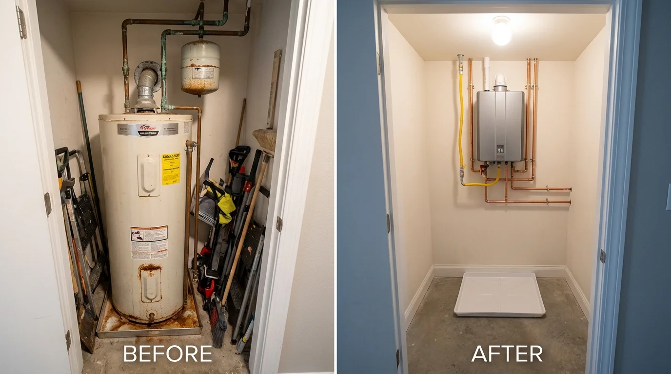 Tank water heater versus wall-mounted tankless unit comparison for Hicksville, NY homeowners